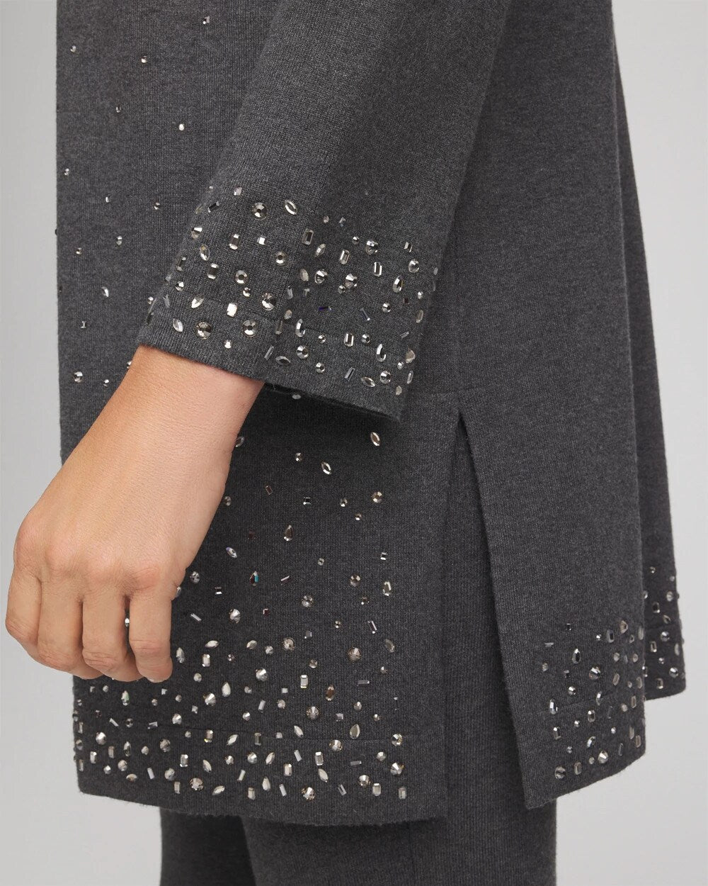 Chico's Travelers™ Rhinestone Cardigan Graphite Gray