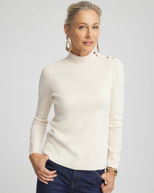 Chico's Ella Mockneck Sweater English Cream