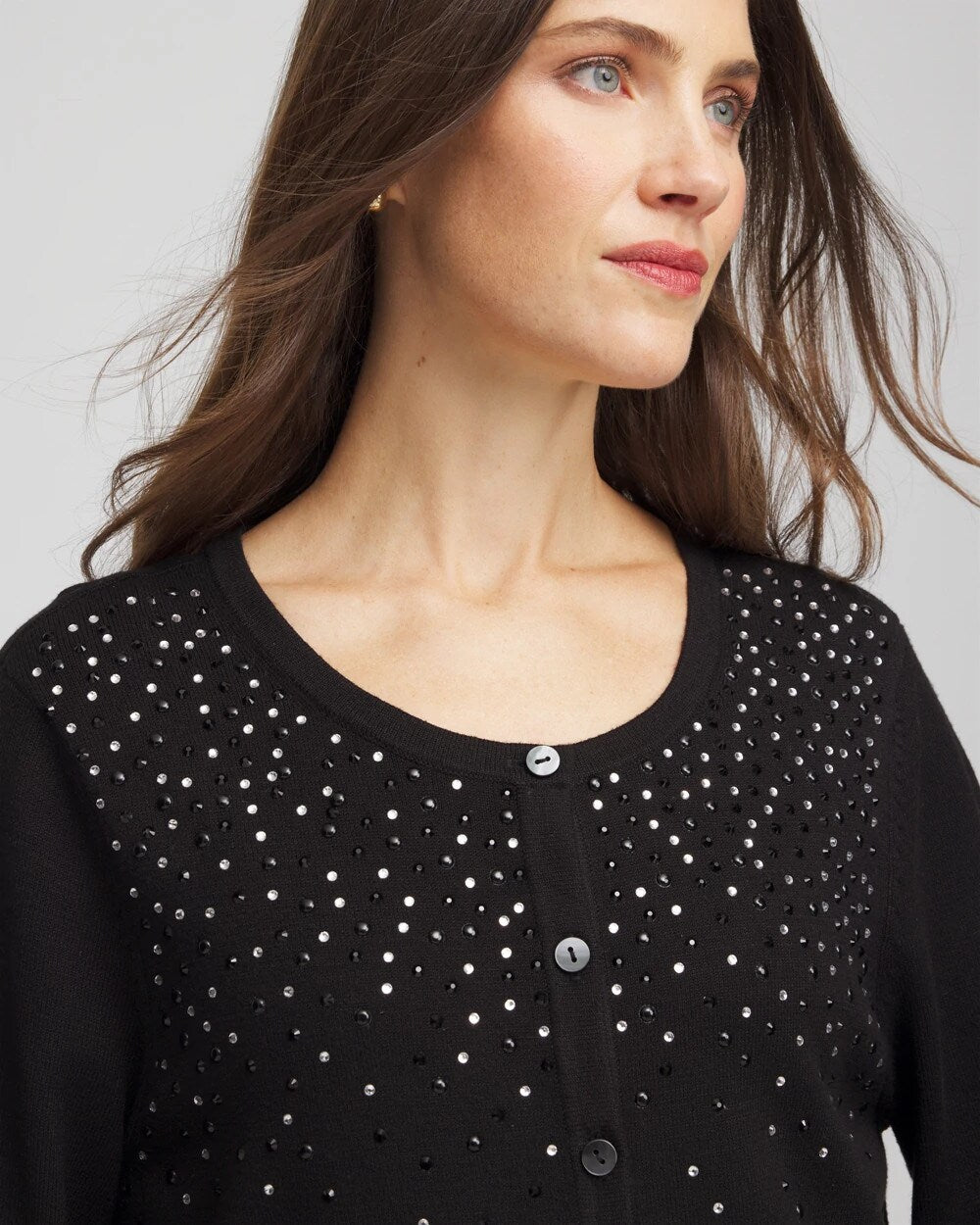 Chico's Ombré Rhinestone Cardigan Black