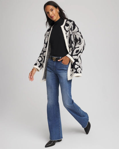 Chico's Abstract Fuzzy Cardigan Black