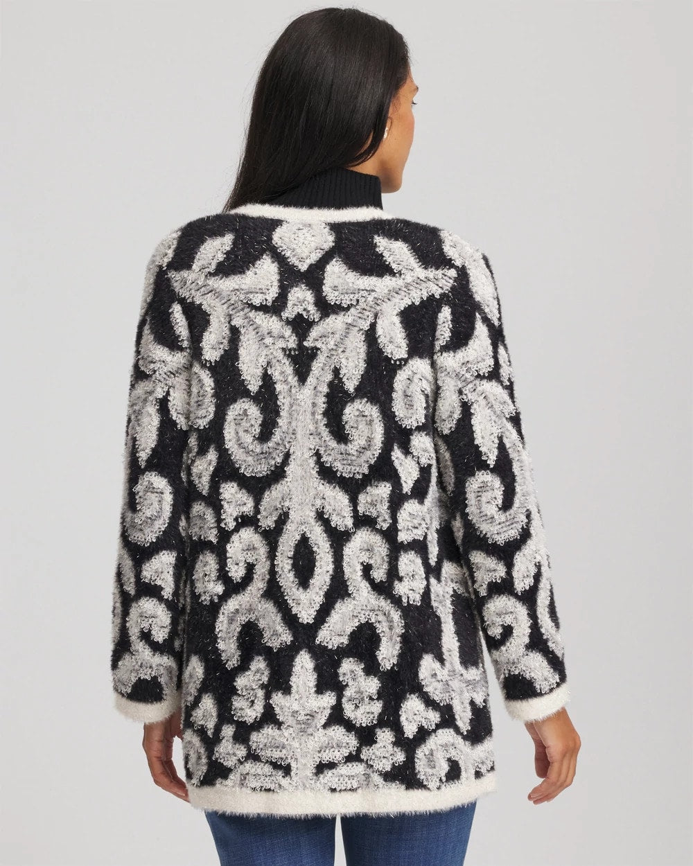 Chico's Abstract Fuzzy Cardigan Black