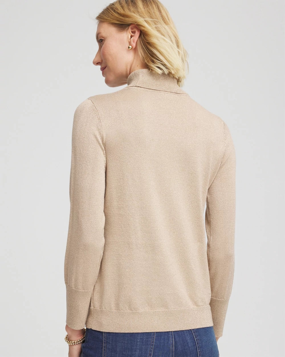 Chico's Metallic Turtleneck Pullover Sweater Champagne Fizz