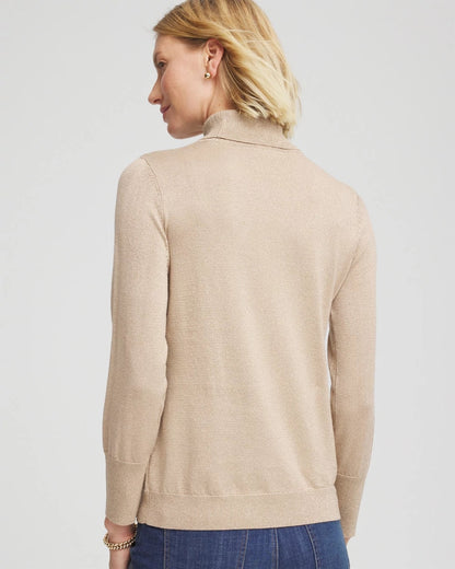 Chico's Metallic Turtleneck Pullover Sweater Champagne Fizz