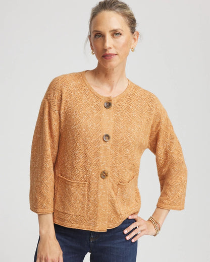 Chico's Tweed Cropped Sweater Burnt Sienna