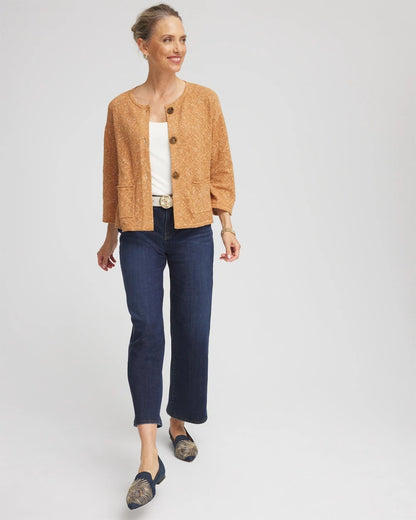 Chico's Tweed Cropped Sweater Burnt Sienna