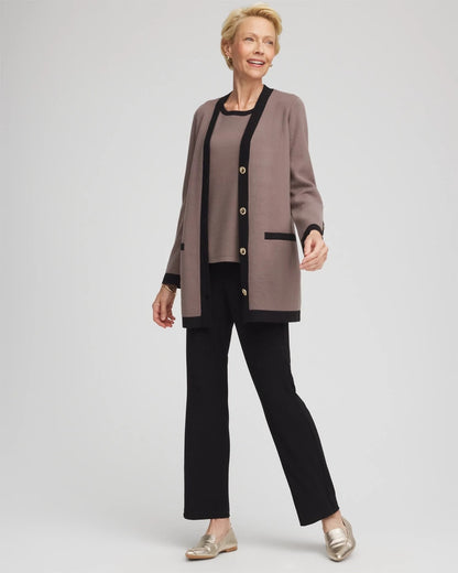 Chico's Travelers™ Tipped Button-Down Cardigan Deep Taupe