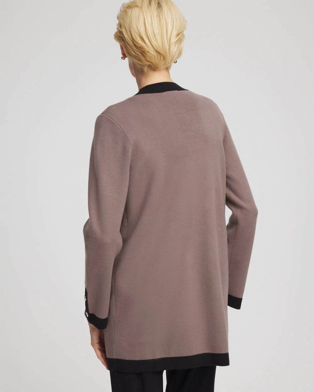 Chico's Travelers™ Tipped Button-Down Cardigan Deep Taupe