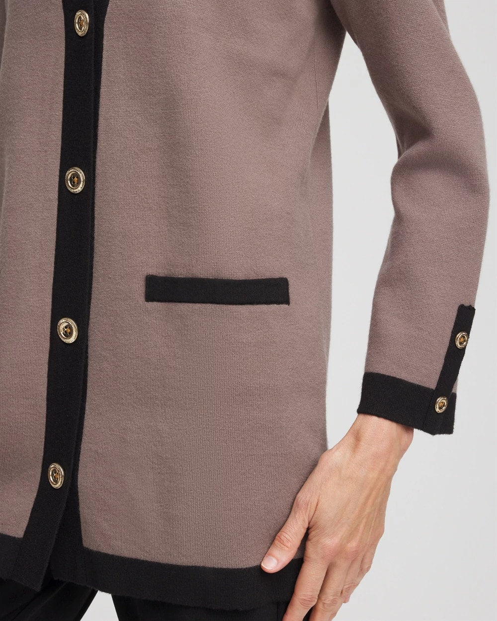 Chico's Travelers™ Tipped Button-Down Cardigan Deep Taupe