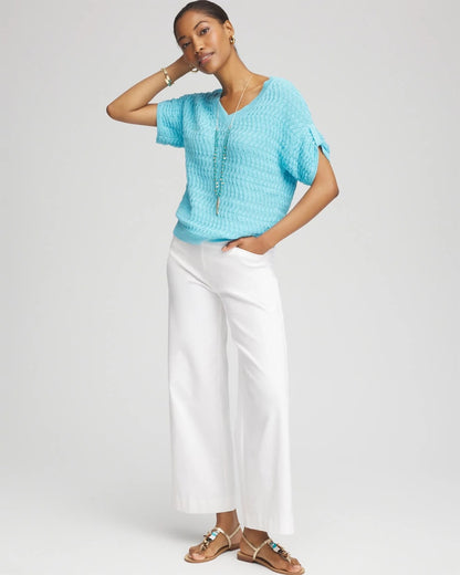 Chico's Sequin V-Neck Pullover Sweater Paradiso Blue