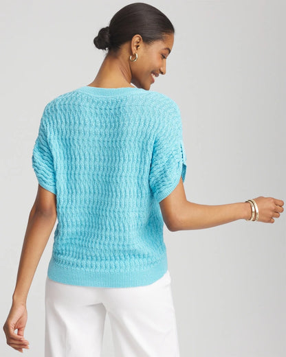 Chico's Sequin V-Neck Pullover Sweater Paradiso Blue