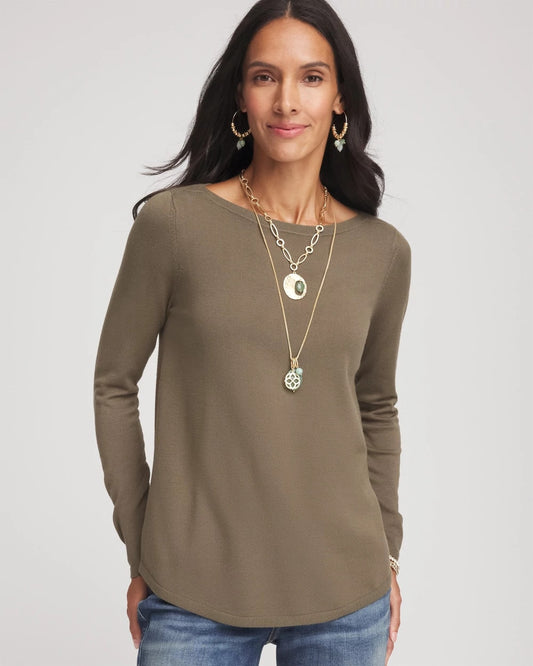 Chico's Ella Bateau Pullover Sweater Nettle Leaf