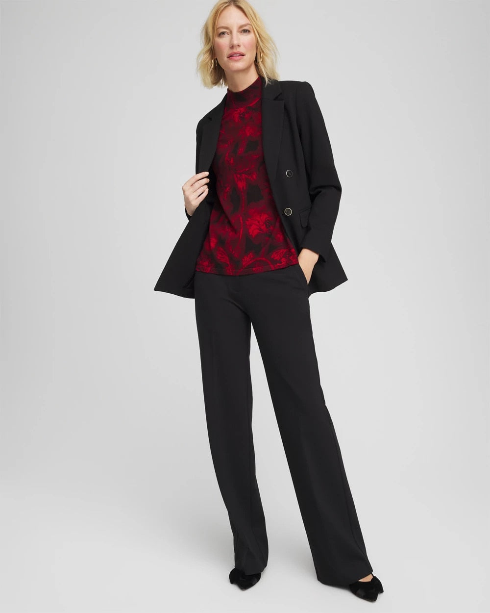 Chico's Ella Printed Mockneck Sweater Carmine Red