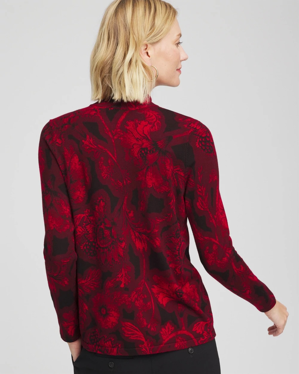 Chico's Ella Printed Mockneck Sweater Carmine Red