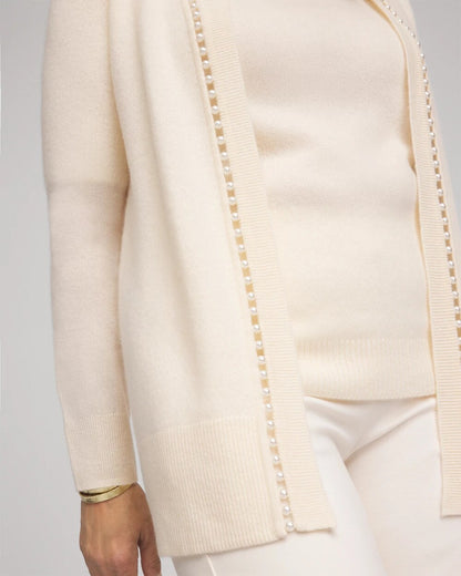 Chico's Cashmere Pearl-Trim Cardigan Cream