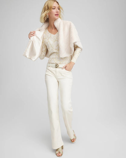 Chico's Ella Foiled V-Neck Sweater English Cream