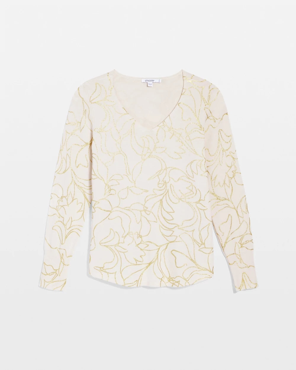 Chico's Ella Foiled V-Neck Sweater English Cream