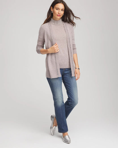 Chico's Cashmere Pearl Mockneck Sweater Taupe Heather