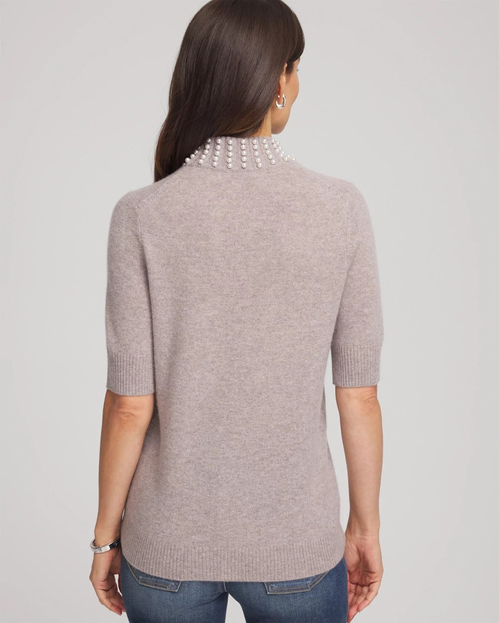Chico's Cashmere Pearl Mockneck Sweater Taupe Heather