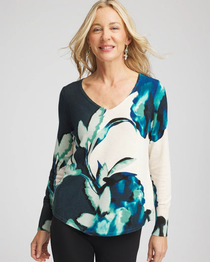Chico's Ella Glacier V-Neck Pullover Teal Shadow