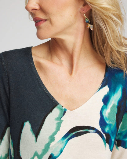 Chico's Ella Glacier V-Neck Pullover Teal Shadow
