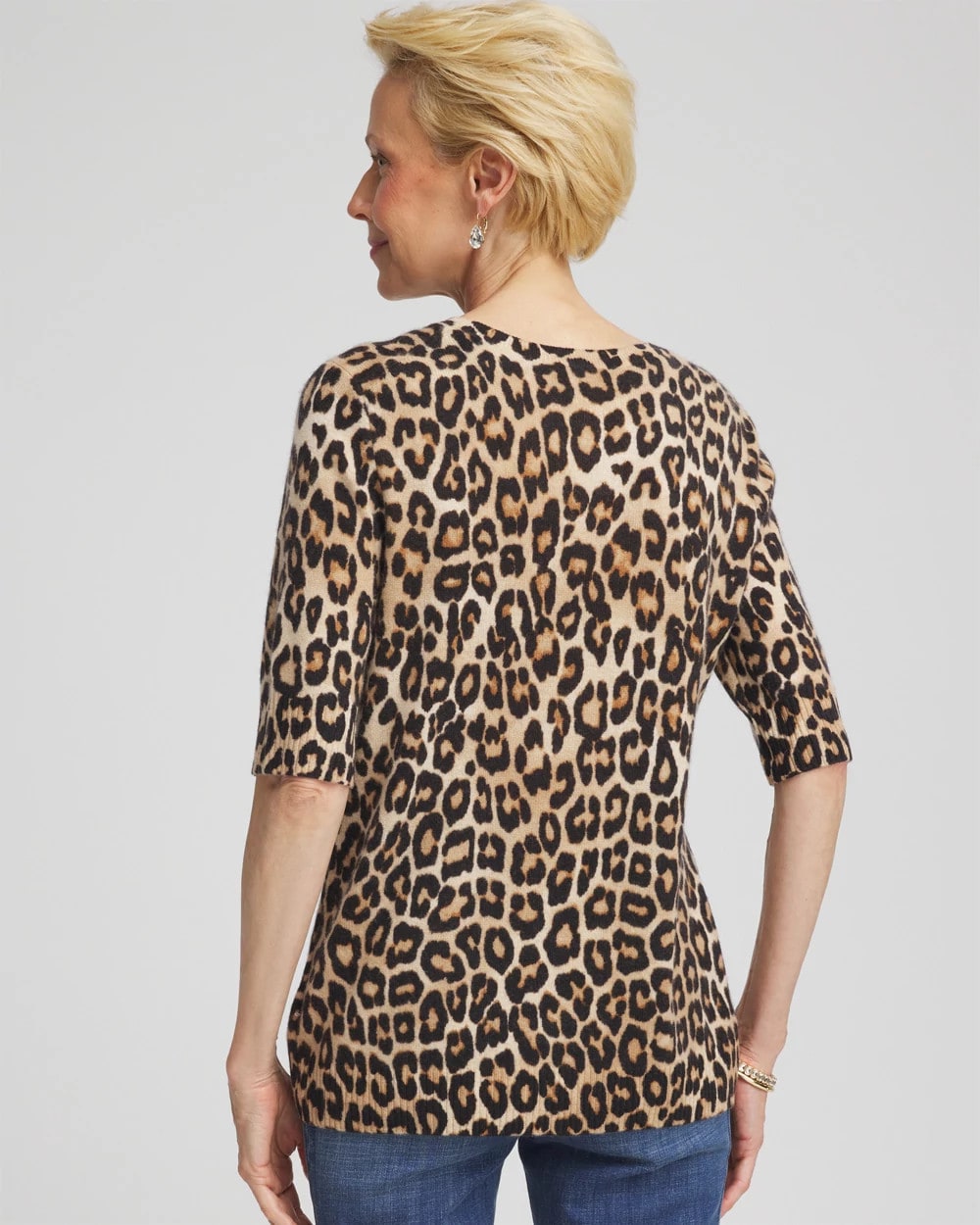 Chico's Cashmere Animal Elbow-Sleeve Pullover Camel