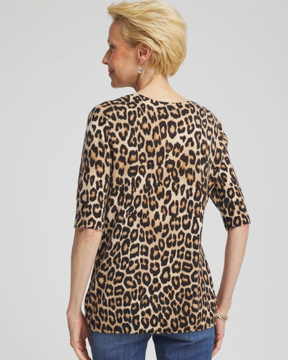 Chico's Cashmere Animal Elbow-Sleeve Pullover Camel