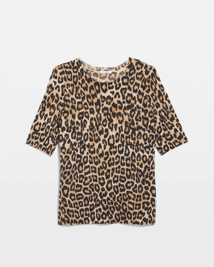 Chico's Cashmere Animal Elbow-Sleeve Pullover Camel