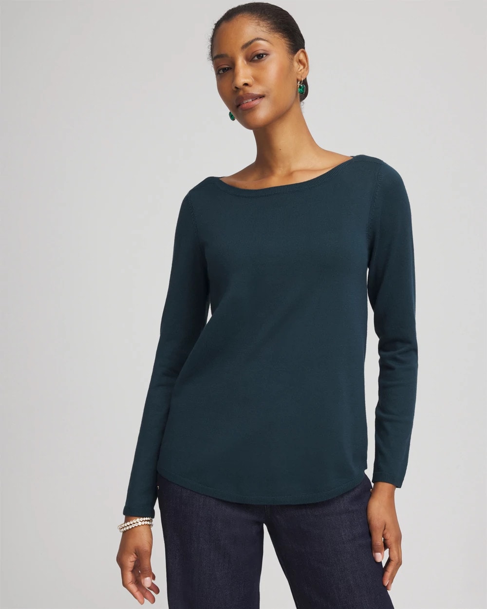Chico's Ella Boatneck Sweater Teal Shadow