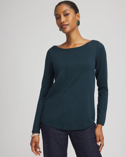 Chico's Ella Boatneck Sweater Teal Shadow
