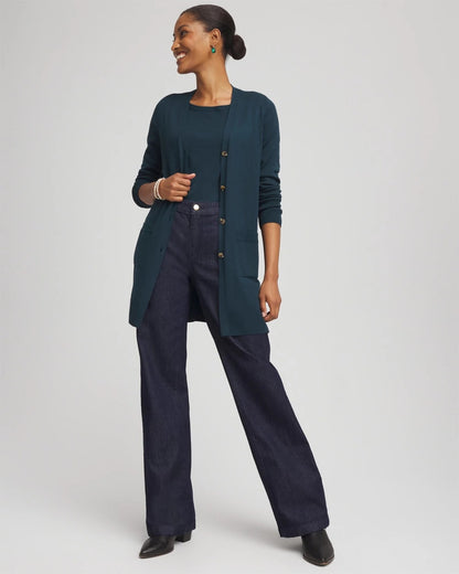 Chico's Ella Boatneck Sweater Teal Shadow