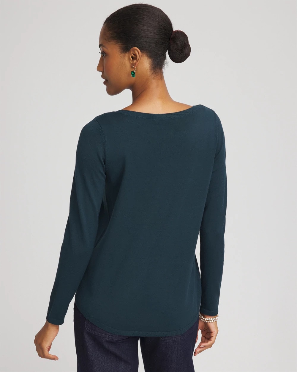 Chico's Ella Boatneck Sweater Teal Shadow