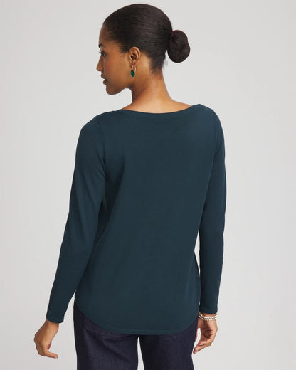 Chico's Ella Boatneck Sweater Teal Shadow