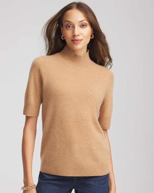 Chico's Cashmere Elbow-Sleeve Sweater Camel