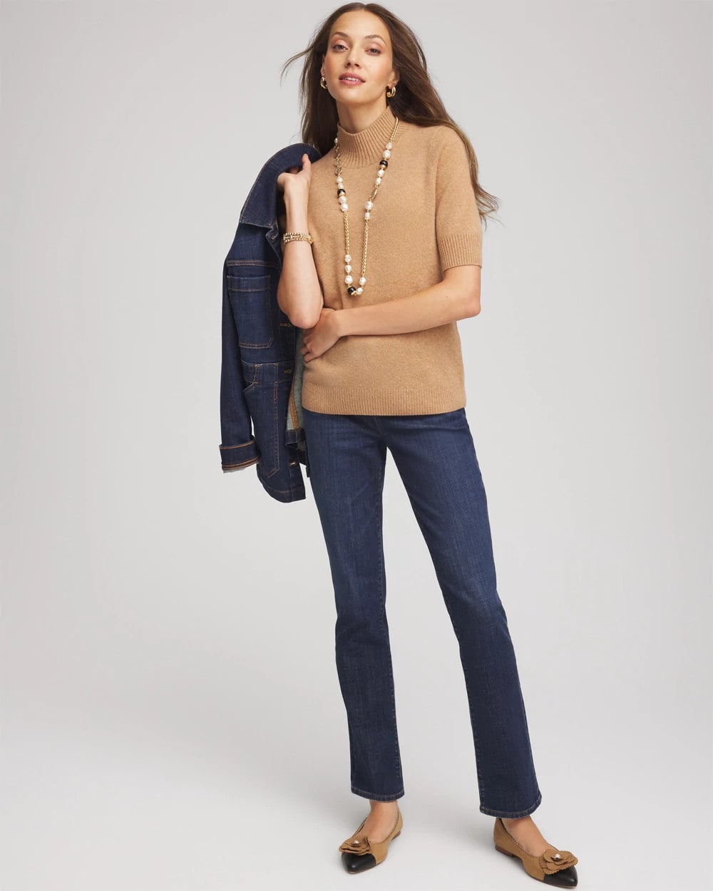 Chico's Cashmere Elbow-Sleeve Sweater Camel