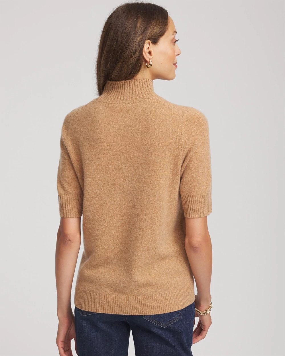 Chico's Cashmere Elbow-Sleeve Sweater Camel