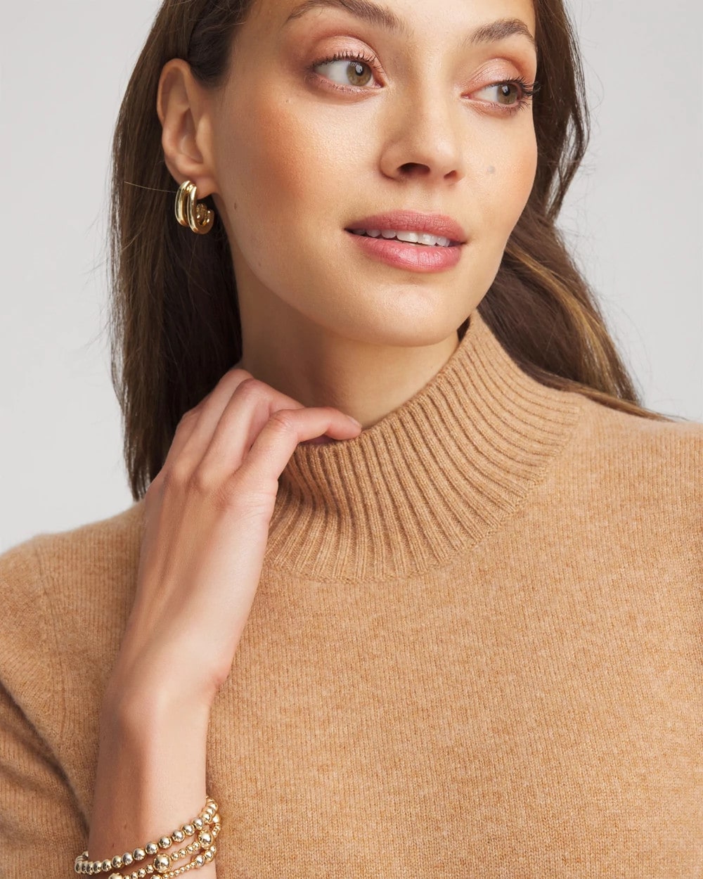 Chico's Cashmere Elbow-Sleeve Sweater Camel