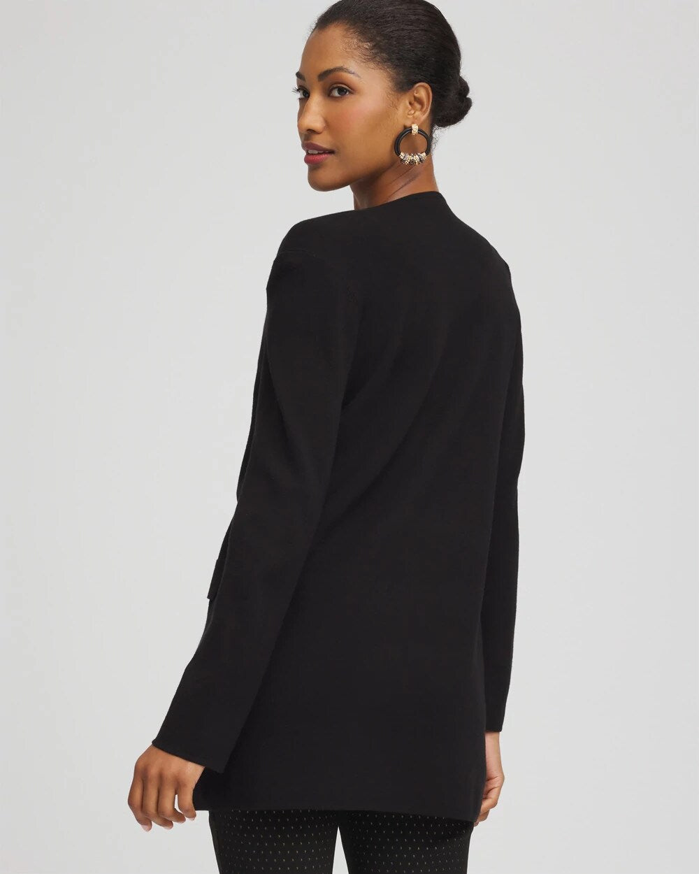 Chico's Button-Down Crewneck Coatigan Black
