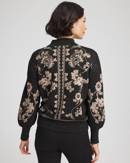 Chico's Bryne Jacquard Mockneck Pullover Black