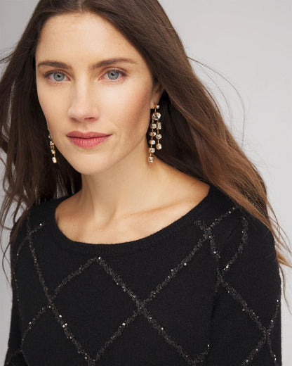 Chico's Sparkling Diamonds Pullover Sweater Black