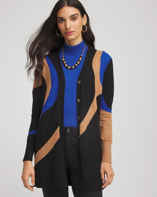 Chico's Ella Colorblock Cardigan Sweater Black