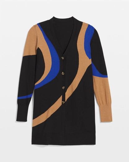 Chico's Ella Colorblock Cardigan Sweater Black