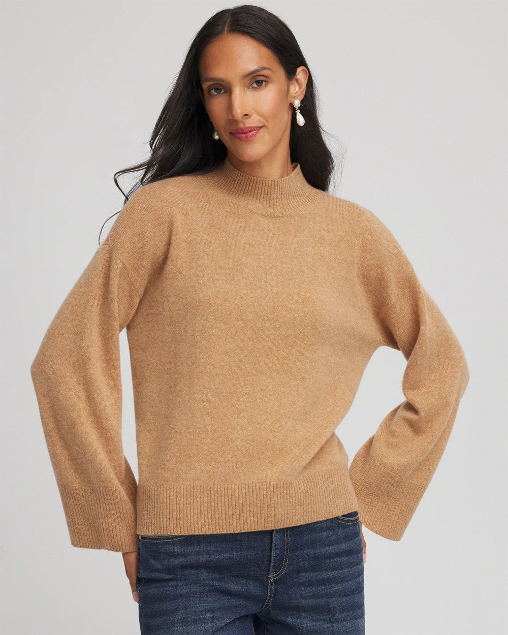 Chico's Cashmere Mockneck Sweater Camel