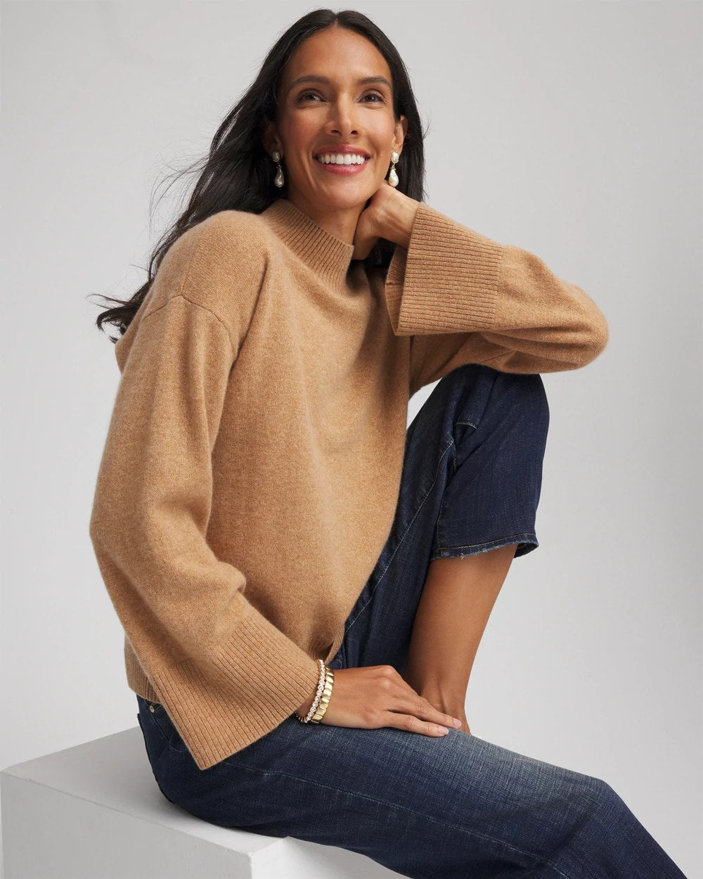 Chico's Cashmere Mockneck Sweater Camel