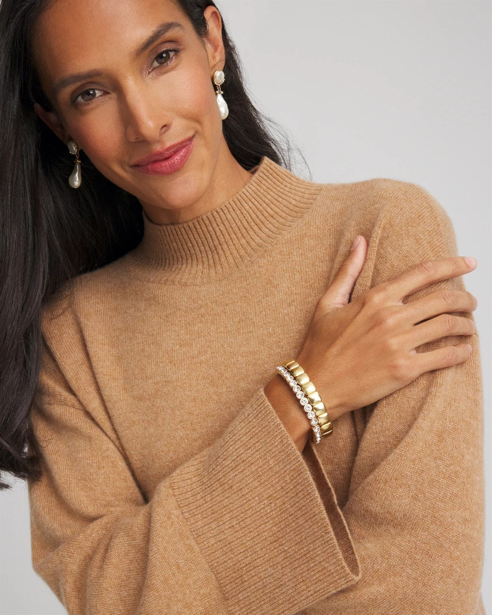 Chico's Cashmere Mockneck Sweater Camel