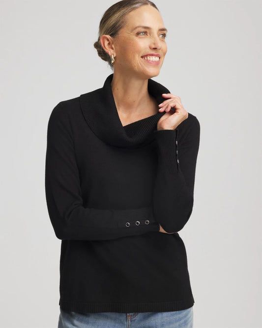 Chico's Cowlneck Long-Sleeved Sweater Black