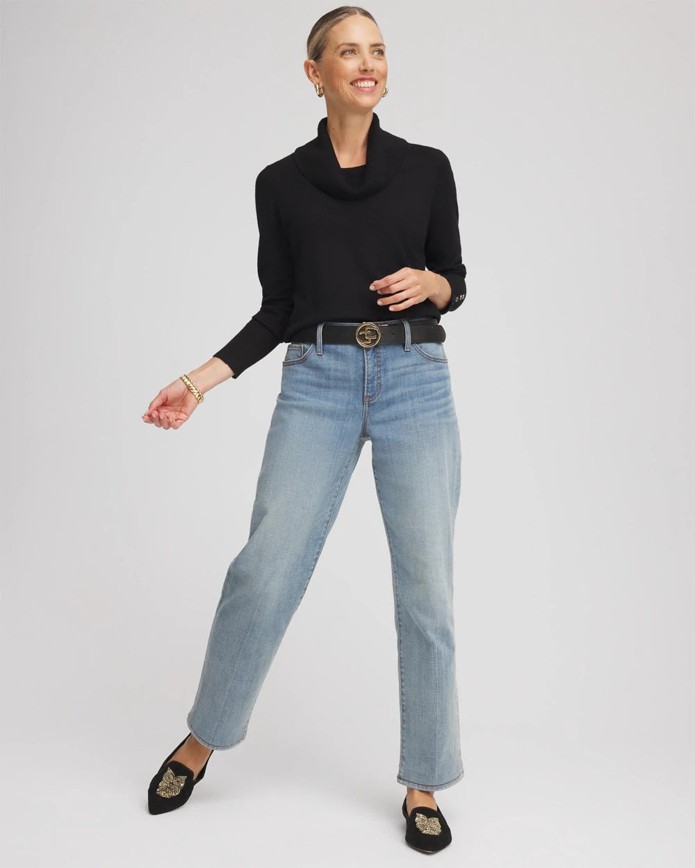 Chico's Cowlneck Long-Sleeved Sweater Black