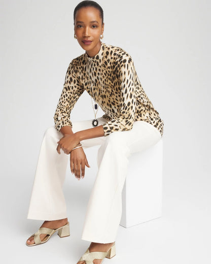 Chico's Ella Mockneck Animal-Print Pullover Sweater English Cream