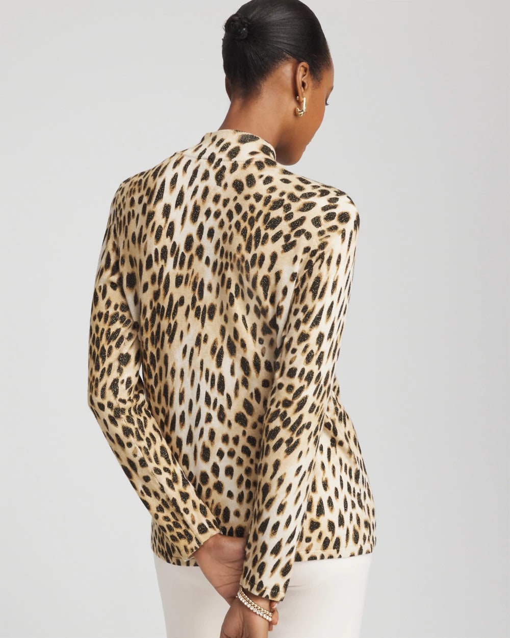 Chico's Ella Mockneck Animal-Print Pullover Sweater English Cream