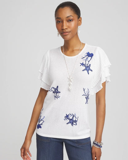 Chico's Ocean Motif Pullover Sweater Blue Casa