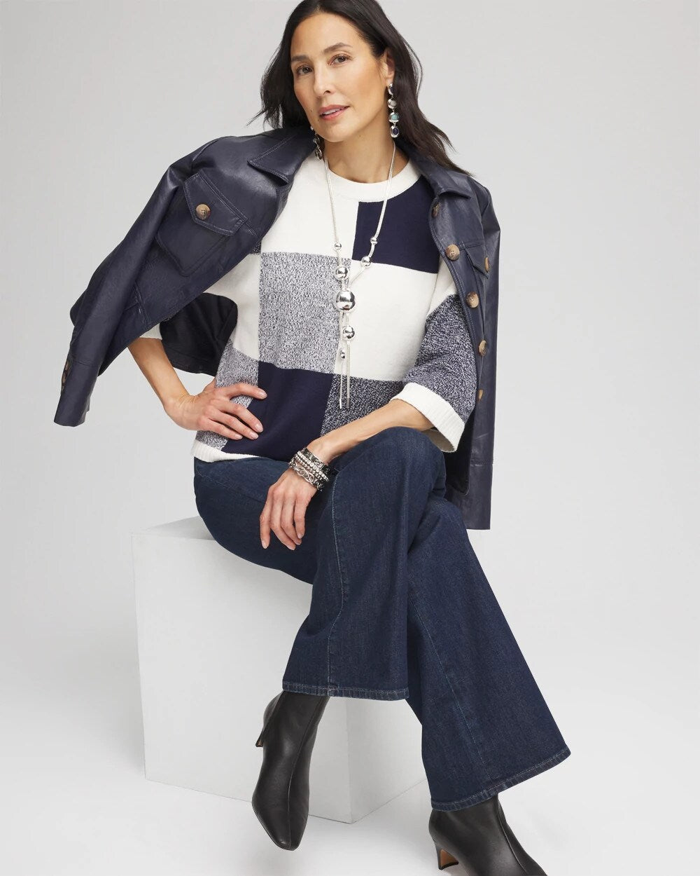 Chico's Dolman Sleeve Pullover Sweater Passport Blue